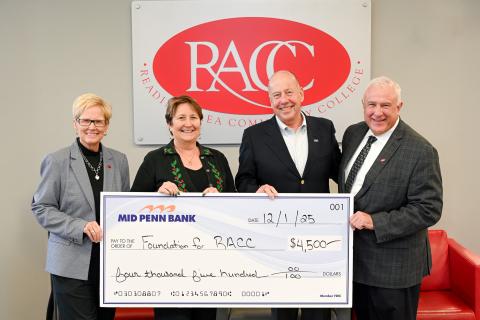 mid penn bank donates gift to reading area community college foundation